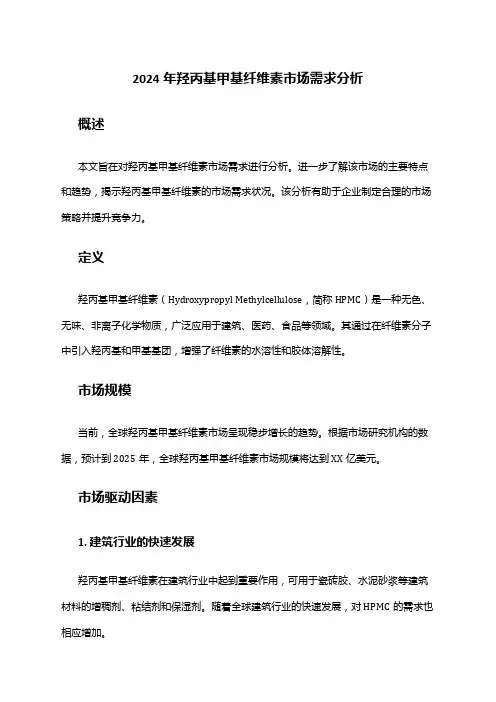 2024年羟丙基甲基纤维素市场需求分析