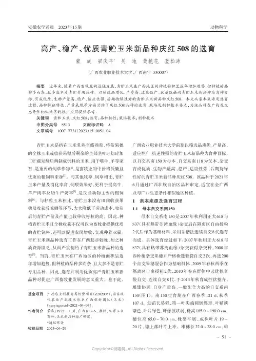 高产、稳产、优质青贮玉米新品种庆红508的选育