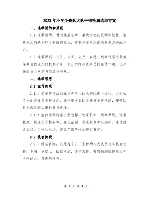 2023年小学少先队大队干部换届选举方案