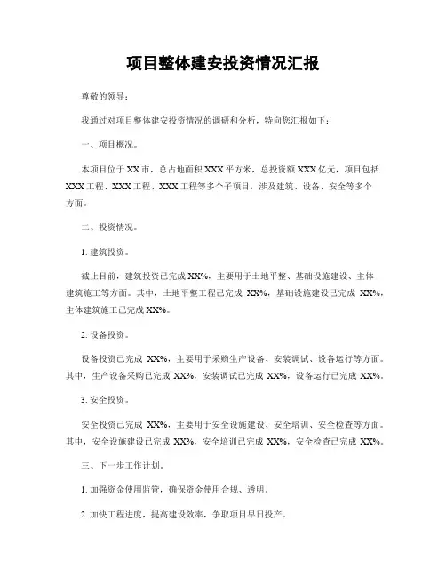 项目整体建安投资情况汇报