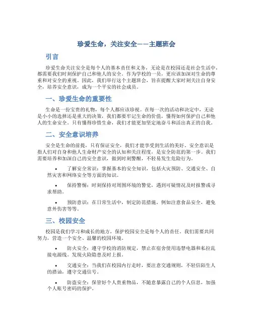珍爱生命关注安全主题班会