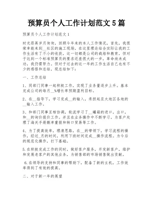 预算员个人工作计划范文5篇