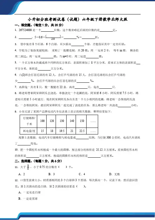 小升初分班考测试卷(试题)(含答案)2023-2024学年六年级下册数学北师大版