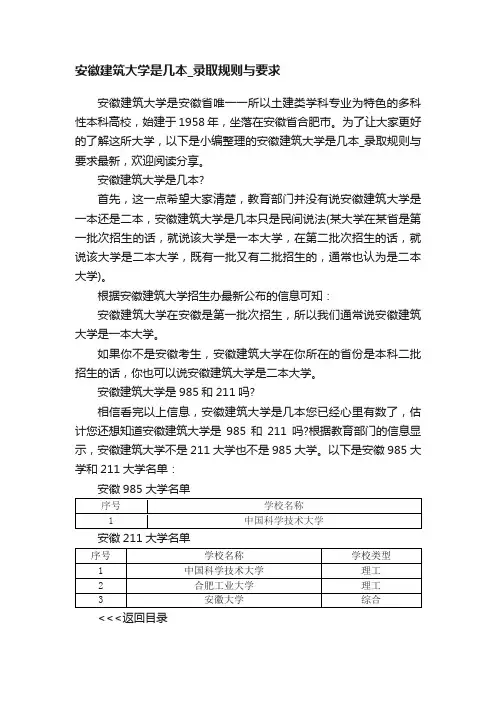 安徽建筑大学是几本_录取规则与要求