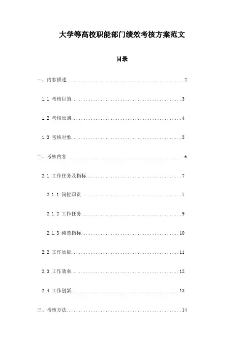 大学等高校职能部门绩效考核方案范文