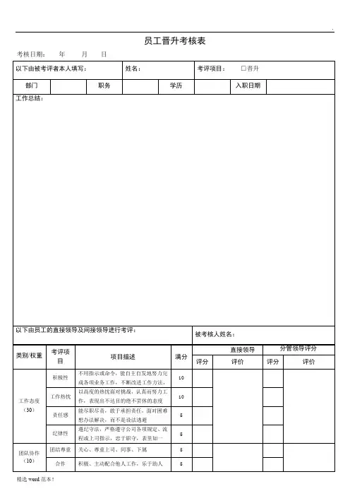 晋级考核表