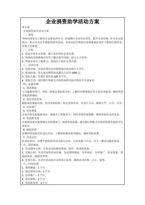 企业捐资助学活动方案