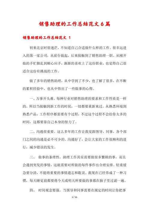 销售助理的工作总结范文6篇