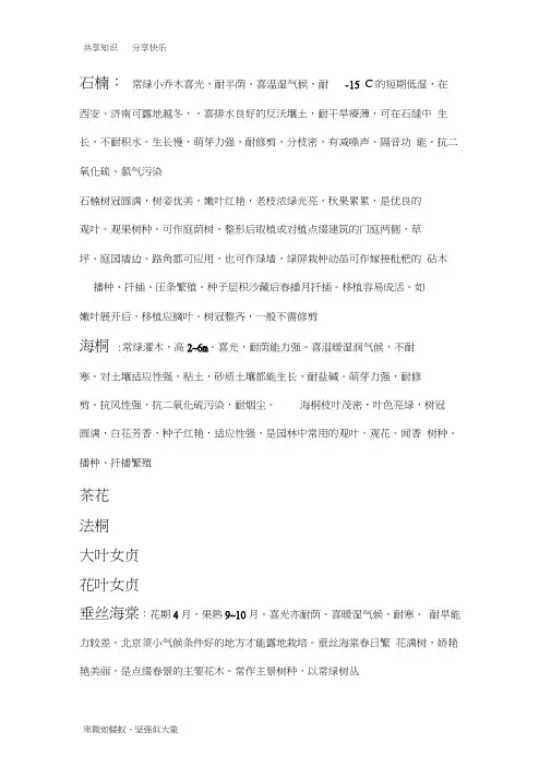 常用苗木清单