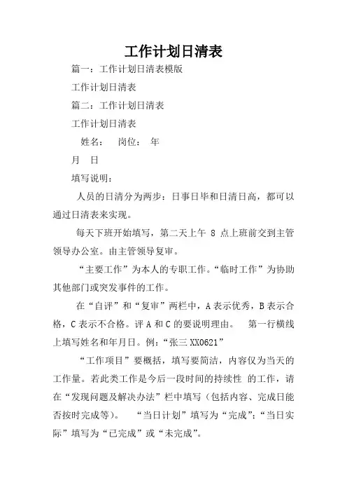 工作计划日清表
