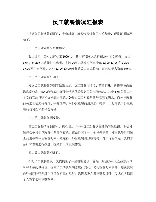 员工就餐情况汇报表