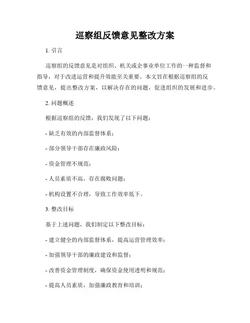 巡察组反馈意见整改方案