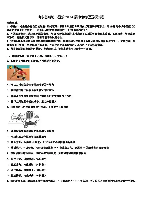山东省潍坊市昌乐2024届中考物理五模试卷含解析
