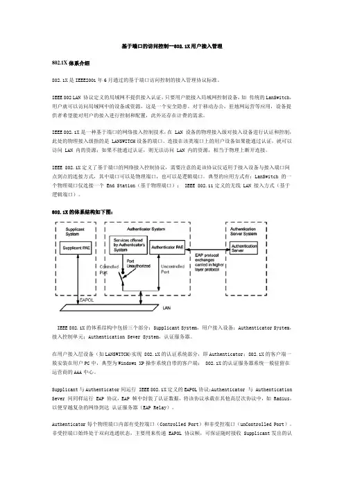 基于端口的访问控制--8021X用户接入管理