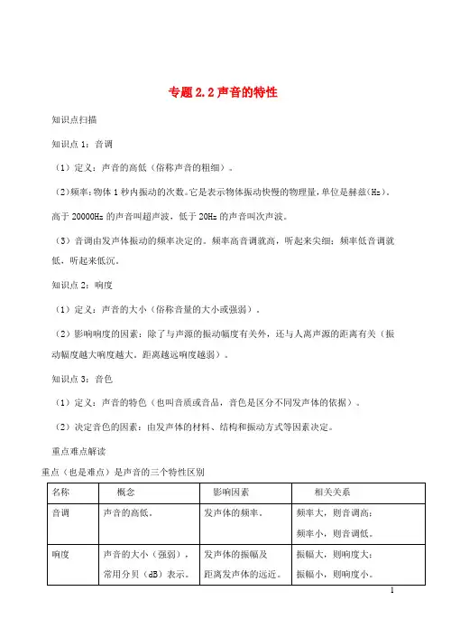 2020_2021学年八年级物理上册2.2声音的特性精讲精练含解析新版新人教版