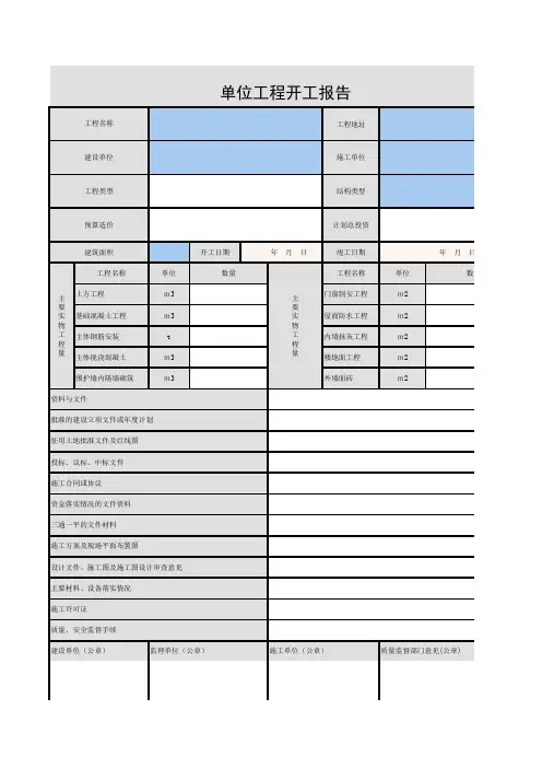单位工程开工报告样本
