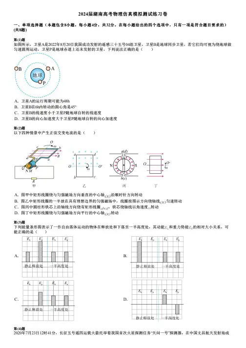 2024届湖南高考物理仿真模拟测试练习卷
