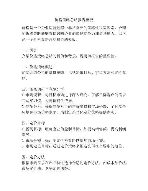 价格策略总结报告模板