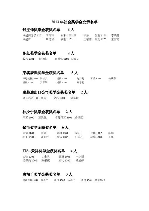 2013年社会奖学金拟公示名单 - 欢迎访问东华大学