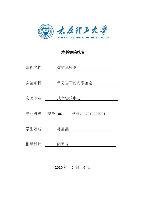 三大岩石的肉眼鉴定实验报告