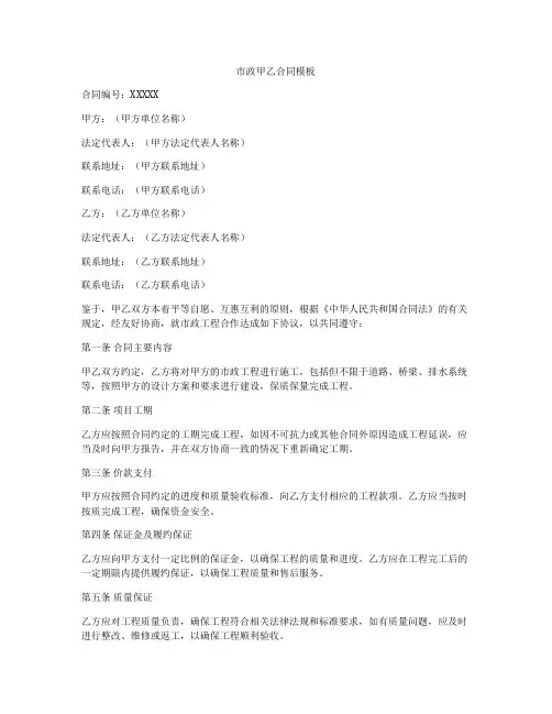 市政甲乙合同模板