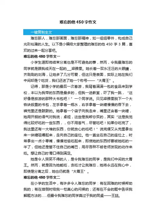 难忘的他450字作文