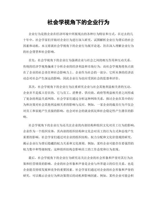 社会学视角下的企业行为