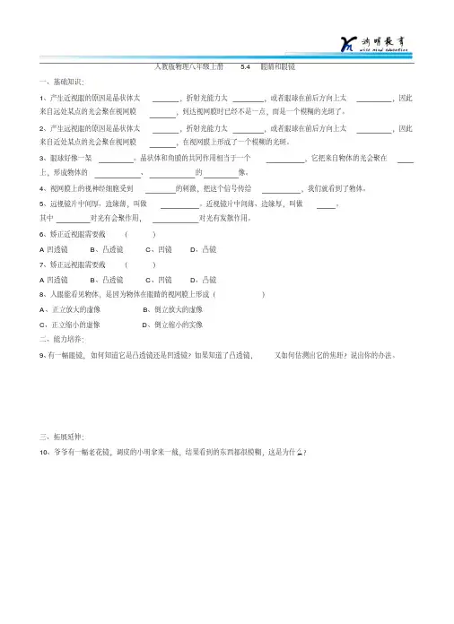 人教版物理八年级上册5.4眼睛和眼镜(1)