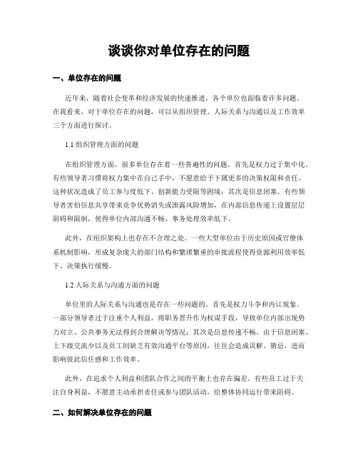 谈谈你对单位存在的问题