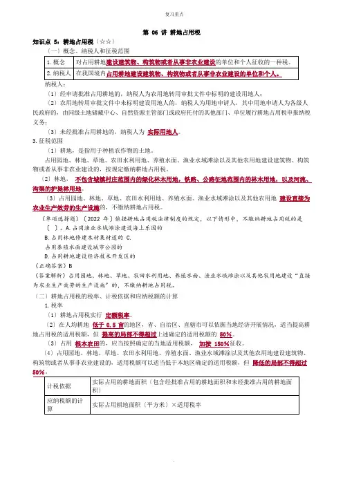 耕地占用税考点