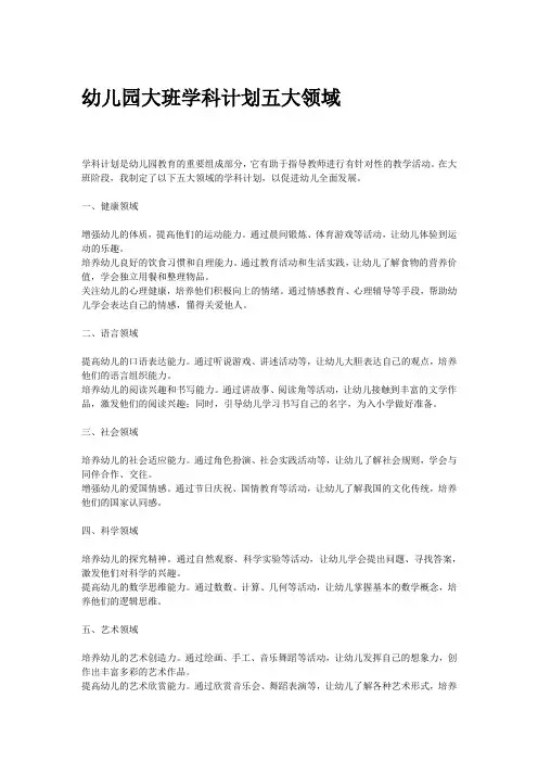 幼儿园大班学科计划五大领域