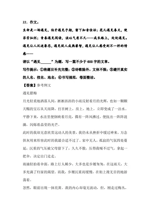 命题作文“遇见      ”优秀范文