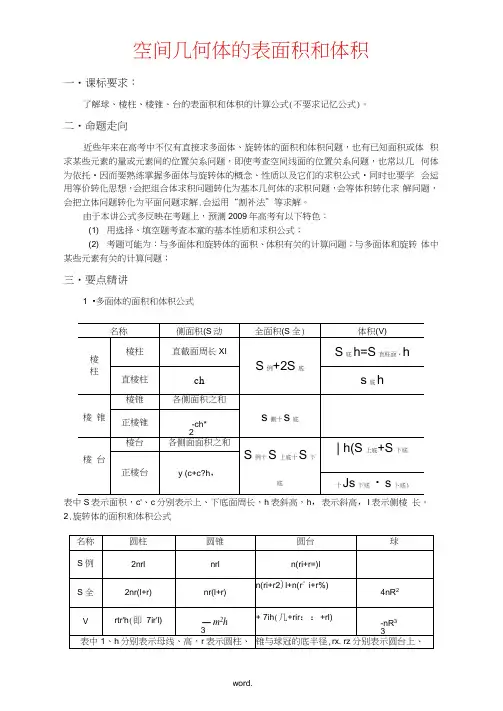 空间几何体的表面积和体积讲解及经典例题