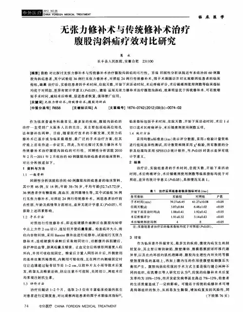 无张力修补术与传统修补术治疗腹股沟斜疝疗效对比研究