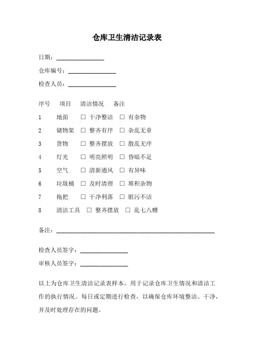 仓库卫生清洁记录表
