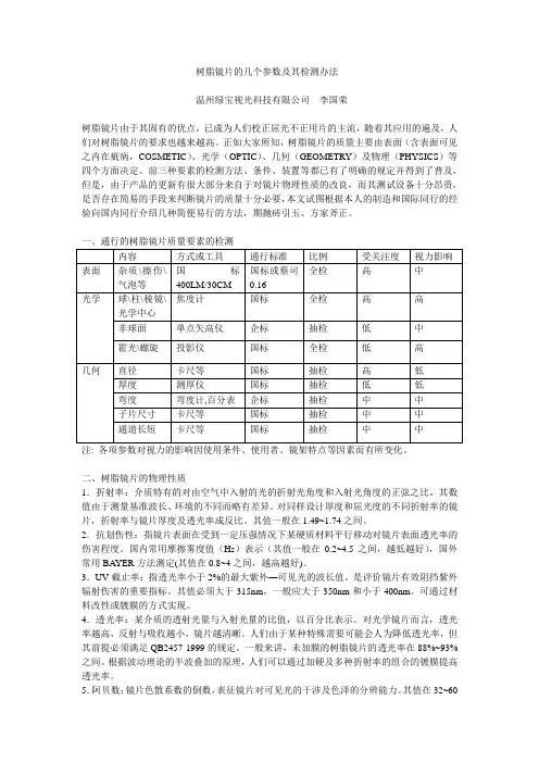 树脂镜片的几个参数及其检测办法