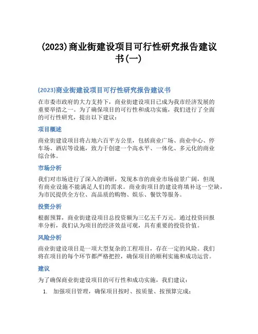 (2023)商业街建设项目可行性研究报告建议书(一)