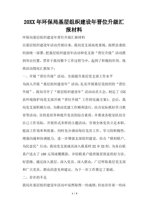 2019年环保局基层组织建设年晋位升级汇报材料
