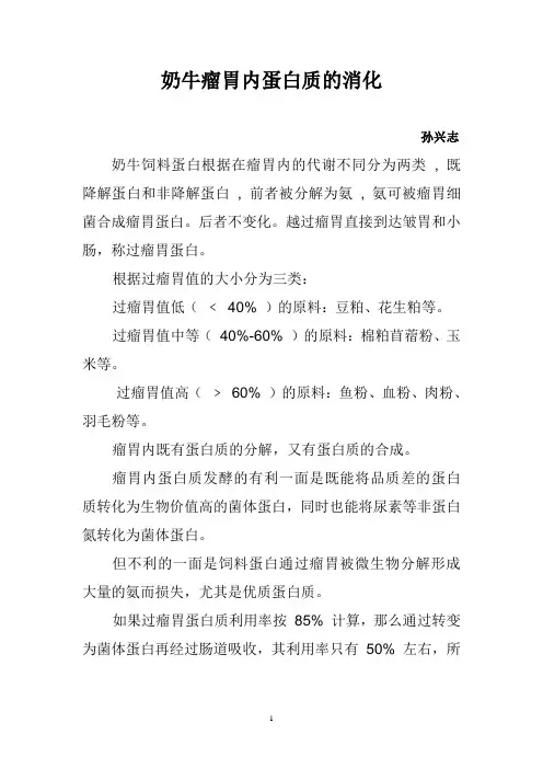 奶牛瘤胃内蛋白质的消化