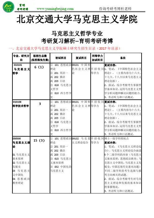 北京交通大学马院马克思主义哲学专业考研参考书、考试内容、备考分析