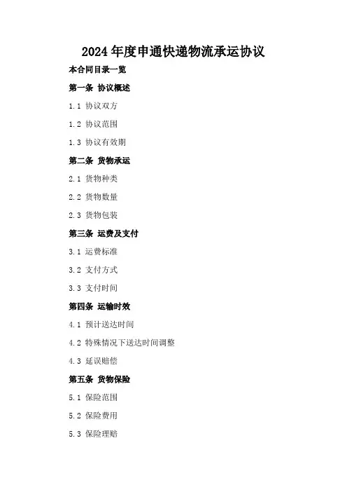 2024年度申通快递物流承运协议