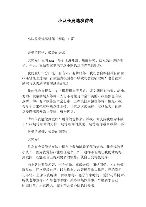 小队长竞选演讲稿