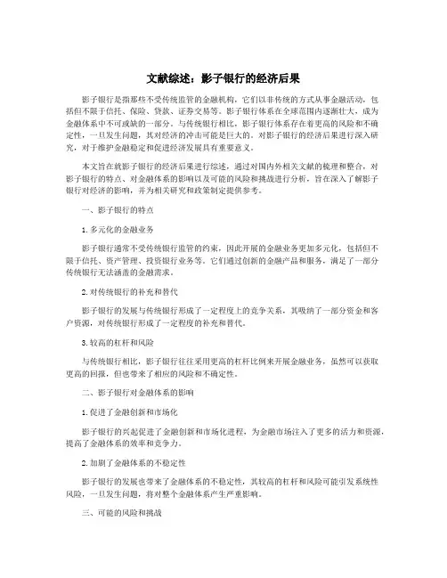 文献综述：影子银行的经济后果