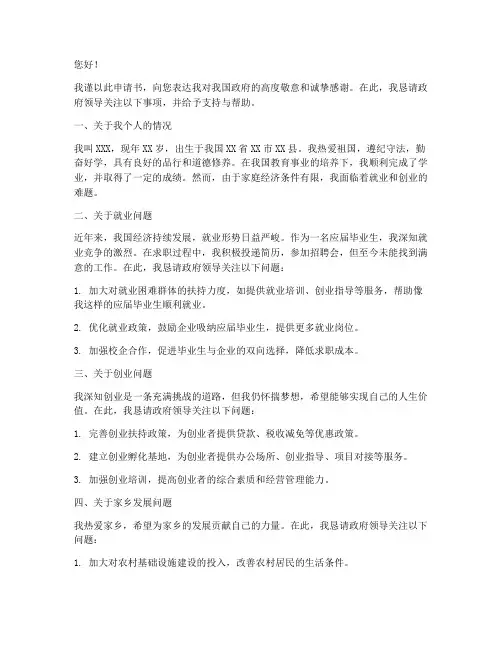 给政府的申请书