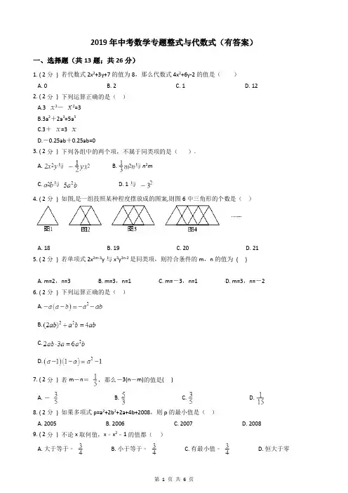 2019年中考数学专题整式与代数式(有答案)