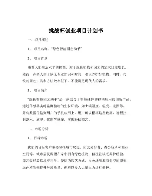 挑战杯创业项目计划书