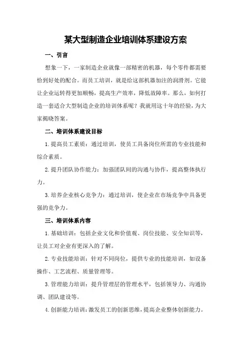某大型制造企业培训体系建设方案