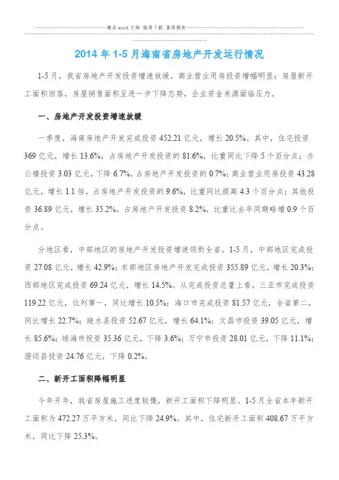 2014年1-5月海南省房地产开发运行情况