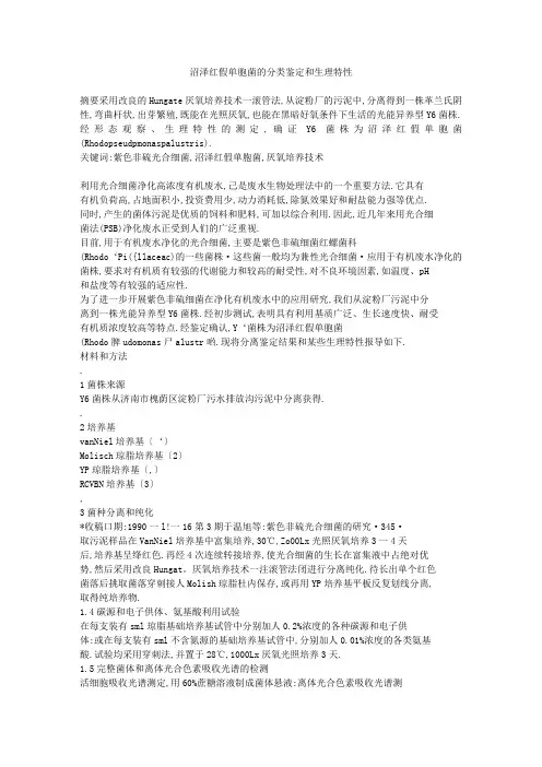 沼泽红假单胞菌的分类鉴定和生理特性