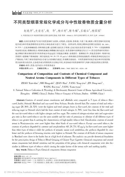 不同类型烟草常规化学成分与中性致香物质含量分析_赵晓丹